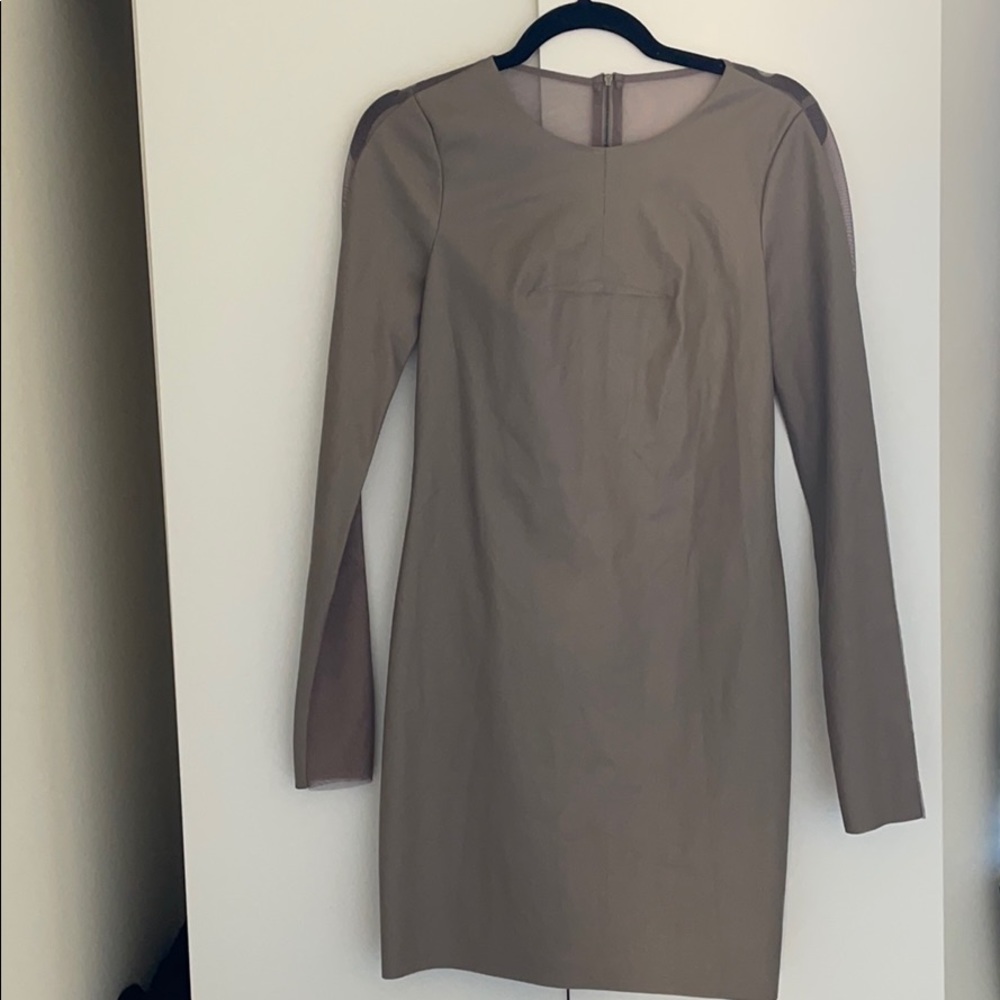 NWT BCBG Gray Jillea Leather & Mesh Dress Size 4